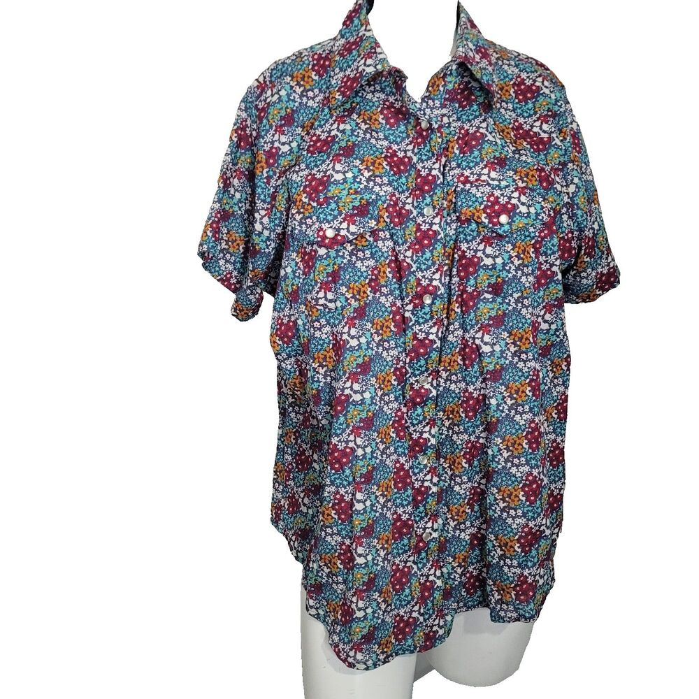 Wrangler Wrancher Shirt Womens 3XL  Pearl Snap Button Up Western Rodeo Rancher